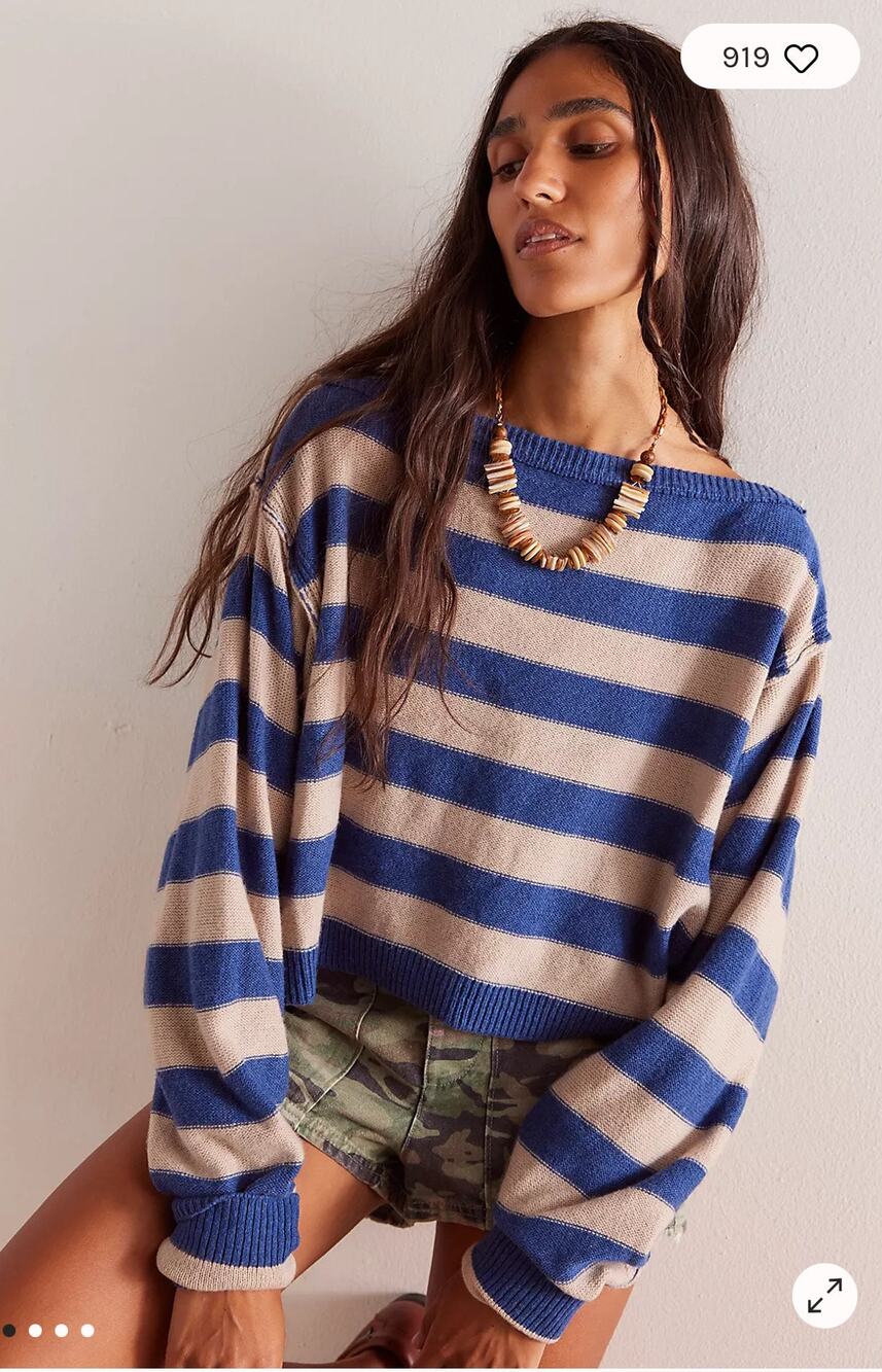 We The Free Into the Blue Wool Blend Size Small Cropped Sweater EUC